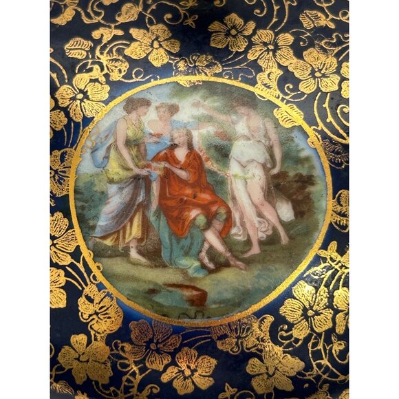 Vintage Lidded Cobalt Blue & Gold Porcelain Dish Classic Romantic Bonbon Trinket - Picture 2 of 11